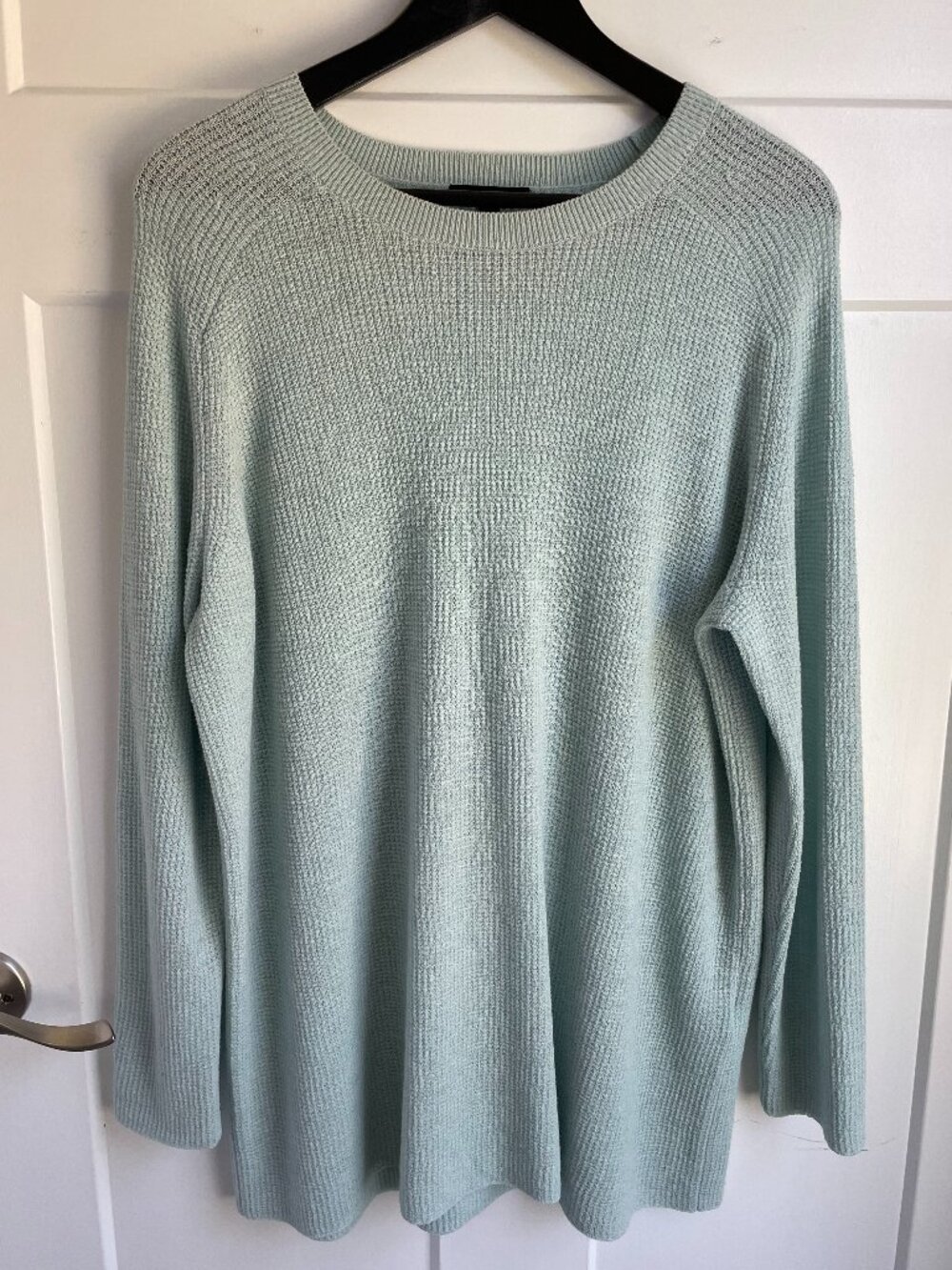 Eileen Fisher Merino Wool Minimalist Knit Crewneck Sweater Large Sage Mint Green